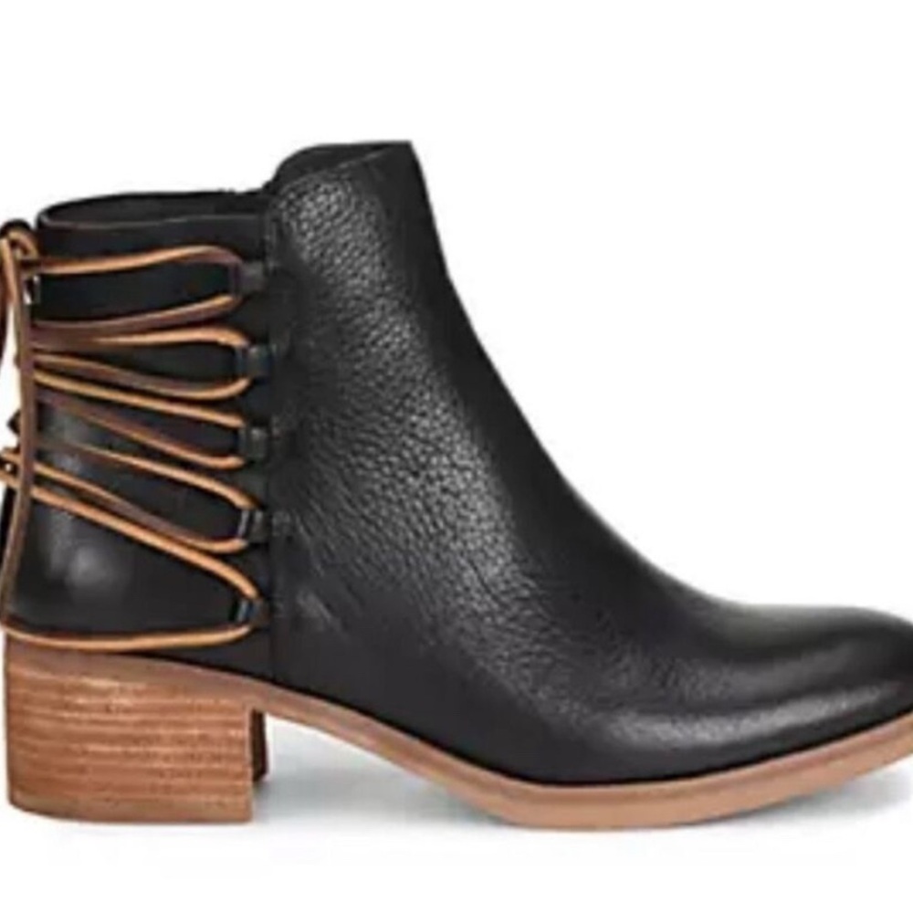 Black Leather Ankle Boots with Tan Accents